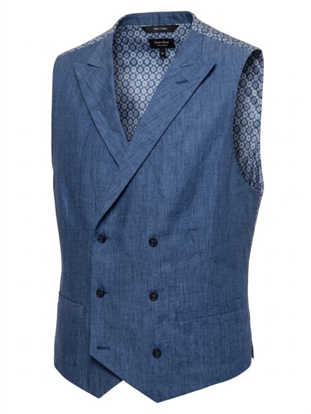 Paul Frederick Men's Blue 100% linen double breasted notch, lapel Vest 3633